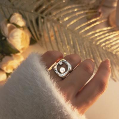 Bague Perle Femme Acier Inoxydable Argent   Large �l�gante, R�siste � l Eau