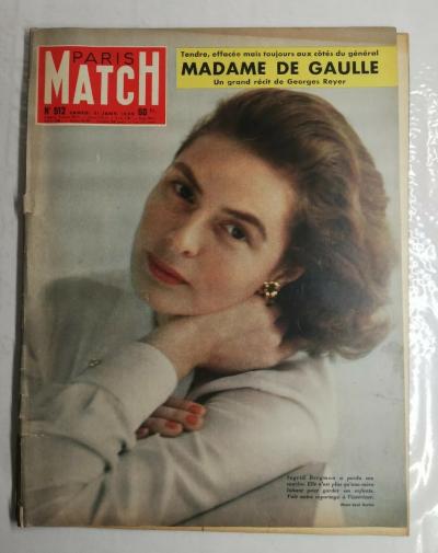 N347 Magazine Paris Match No. 512 31 Jan 1959 Madam de Gaulle, Ingrid Bergman
