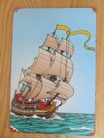 TINTIN LA LICORNE RACKHAM LE ROUGE BATEAU HADDOCK  3 MATS PLAQUE ALU HERGE