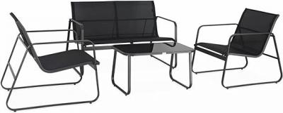 Salon de Jardin M�tal Textil�ne Noir   Chaises   Table   Banc   4 Personnes
