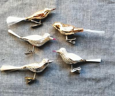 Anciennes D�corations De No�l. Oiseaux. Boules. Sapin. Vintage. Dor�s Argent�s