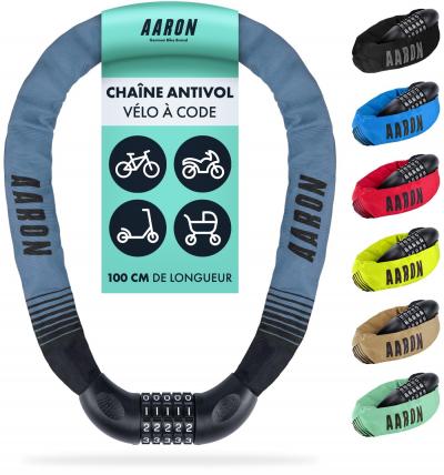 Lock One Antivol de v�lo avec code � 5 chiffres, cha�ne antivol en acier et h...