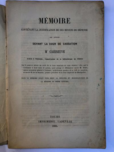 MEMOIRE DEVANT LA COUR DE CASSATION   Me CAZENEUVE   1856