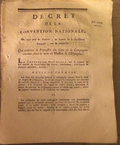 S�QUESTRE DES BIENS DE LA COMPAGNIE MASSON & D'ESPAGNAC.1794.