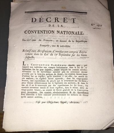 DOCUMENT DE 1793 SUR LES GENS SUSPECTS.LIMOGES.