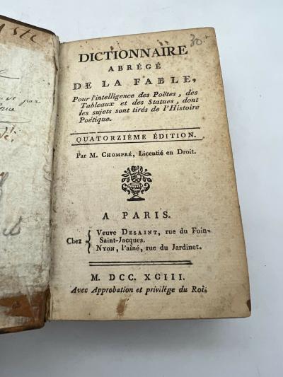 Dictionnaire abr�g� de la Fable   M. Chompr�   1793