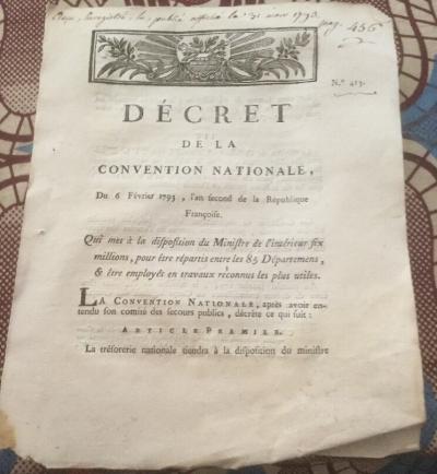 SIX MILLIONS � LA DISPOSITION DU MINISTRE DE L INT�RIEUR POUR TRAVAUX UTILES1793