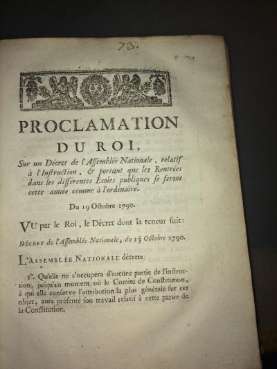 RENTR�E DES CLASSES. R�VOLUTION. DOCUMENT DE 1790, IMPRIM� � GAP.
