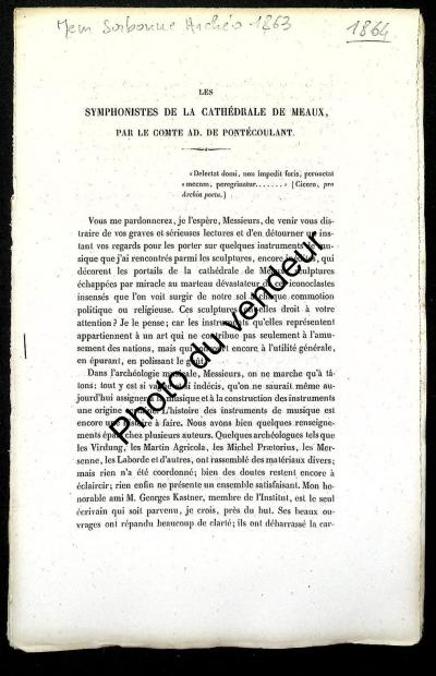 Histoire de Seine et Marne: 1864. Les symphonistes de la cath�drale de Meaux
