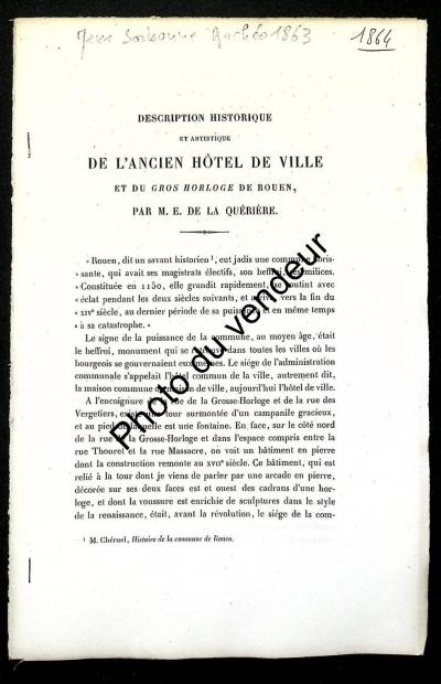 Histoire de Rouen: La Qu�ri�re, 1864. L'ancien h�tel de ville et le Gros horloge