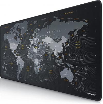 CSL Tapis De Souris XXL Speed Gaming Titanwolf   Carte Du Monde   900 X 400 Mm