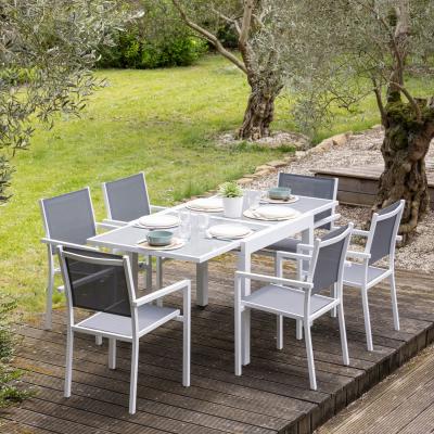 Salon de jardin LAMPEDUSA extensible en textil�ne gris 8 places   aluminium blan
