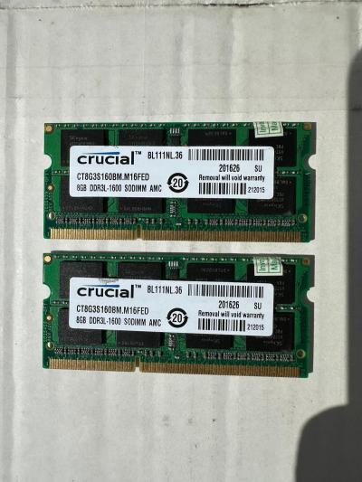 Lot de 2x8 (16Gb) Barrettes m�moires Crucial 8GB DDR3L 1600 SODIMM AMC