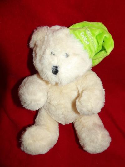 Doudou Peluche ALPHANOVA B�b� Ours Ecru Bonnet Vert