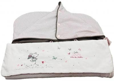 Alin�a nid d'Ange en coton blanc-taupe  � pois rose brod�e souris b�b� 0 3 mois