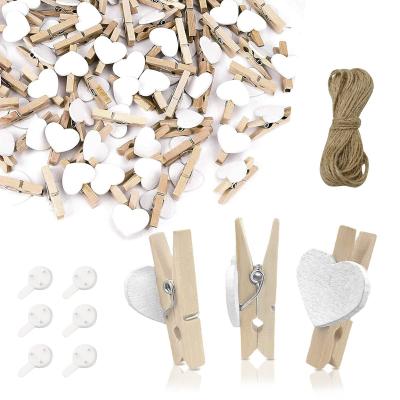 Lot de 50 Mini Pinces � Linge en Bois Naturel avec Ficelle de Jute de 10 m  C...
