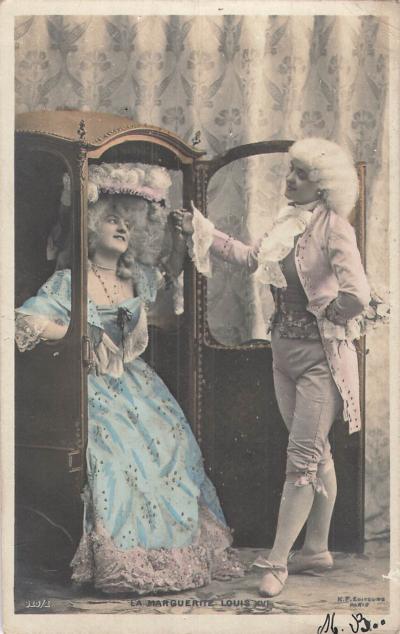 LOT 4 CARTES POSTALES COUPLE COSTUME EPOQUE CHAISE A PORTEURS   55586