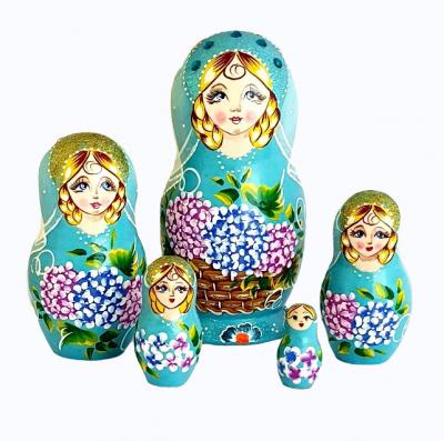 POUPEES Russes Einfache Matrioschka Blue Handbemalt Von Orlova