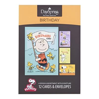 Birthday Peanuts   Assortiment de 4 motifs avec inscriptions   12 cartes d'an...