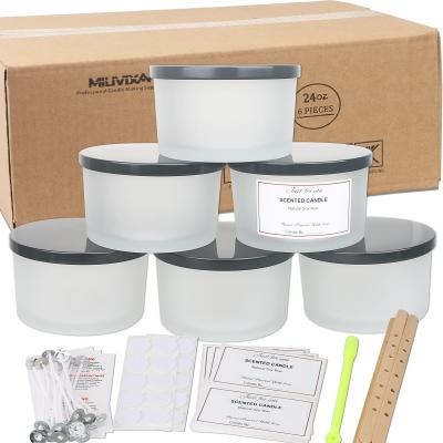 Lot de 6 pots � bougie en verre d�poli vide de 680 ml avec couvercle en m�tal...