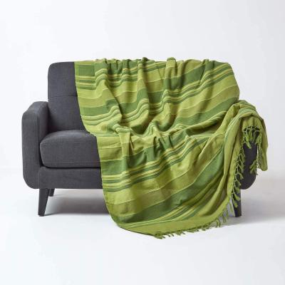 Jet� de lit-Jet� de canap� Vert � Rayures de 150 x 200 cm en Pur Coton appart...