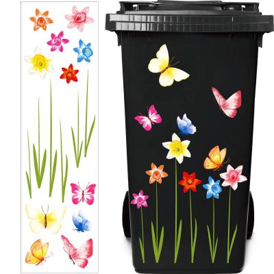 Autocollants de Fleur de Poubelle � Roulettes Autocollant D�coratif de Poubel...