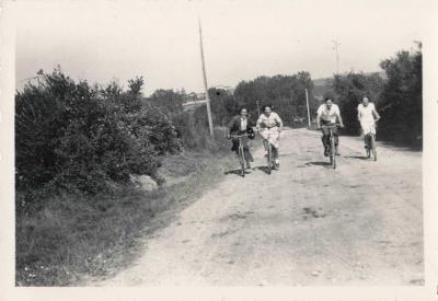 ANCIENNE PHOTOGRAPHIE PETIT GROUPE A V�LO SUR UN CHEMIN