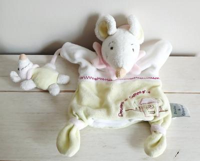 DOUDOU et Compagnie marionnette souris verte rose blanche L�onie et b�b�
