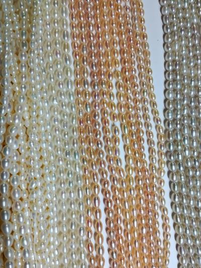 Lot 169 Fils de Perles de culture d'eau douce forme olive 4 mm couleurs mixe