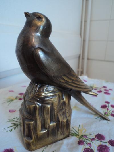 Oiseau vintage en laiton-r�gule, hauteur 13 cm, collection-d�coration, bon �tat