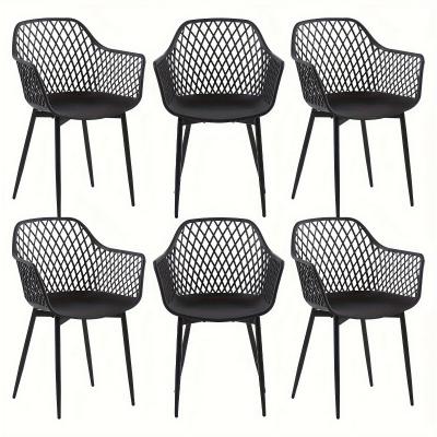 Lot 6 Chaises Jardin Fauteuil Ext�rieur Accoudoirs Terrasse Patio M�tal Noir