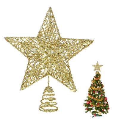 Cimier de sapin de No�l paillet�  Petite �toile creuse dor�e  D�coration de s...