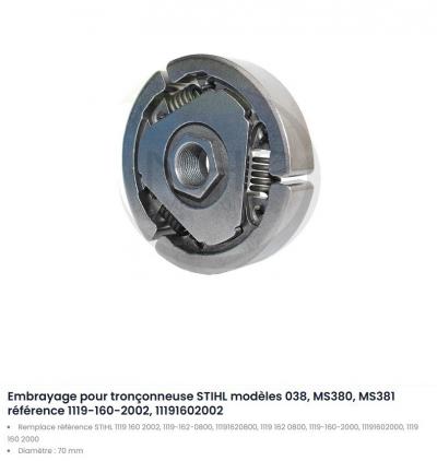 EMBRAYAGE TRONCONNEUSE STIHL 038   MS380   MS381   1119 160 2002   11191602002