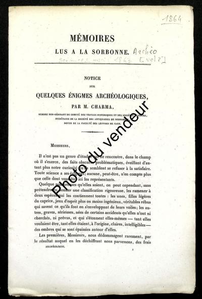 Histoire de la Normandie: 1864. Notice sur quelques �nigmes arch�ologiques