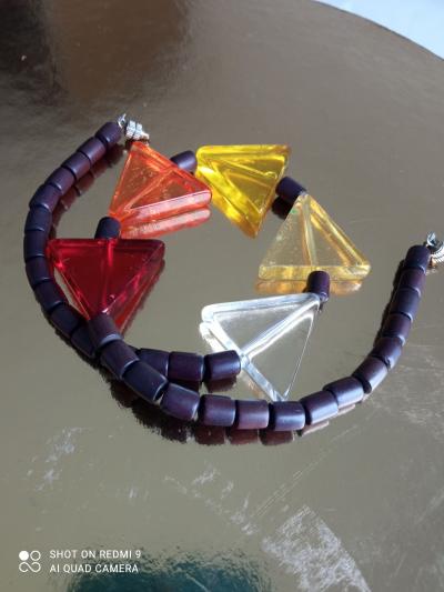 Vintage Mid Century Colorful Triangle Necklace collier geometrique vintage