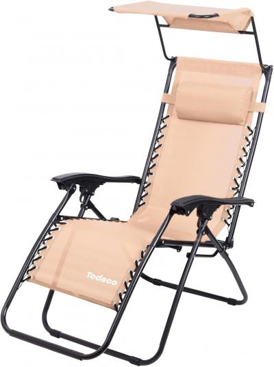 Todeco Chaise Longue Transat Jardin Plein Air, Transat de Plage Pliable avec