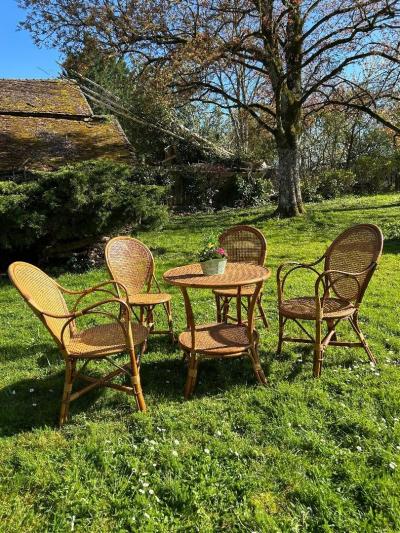 Salon de jardin rotin et cannage   Table   2 chaises   2 fauteuils   URGENT