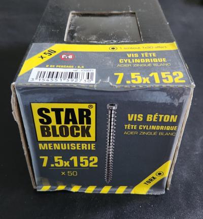 50 Vis de Menuiserie Starblock 7.5x152 Acier zingu�  Vis B�ton T�te Cylindrique