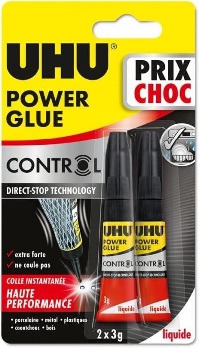 UHU Power Glue Colle Extra Forte Control Multi Supports : Plastique, M�tal, Bois