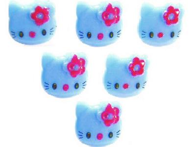 LOT 6 BOUTONS ACRYLIQUES : t�te de chat bleu 13 12mm
