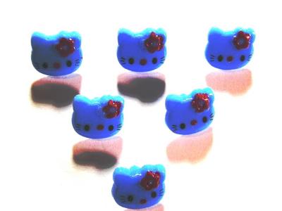 LOT 6 BOUTONS ACRYLIQUES : t�te de chat bleu fon�� 13 12mm