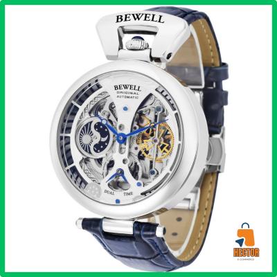 BEWELL Montre M�canique Automatique Squelette Phase Lune Cuir Acier 3ATM Luxe