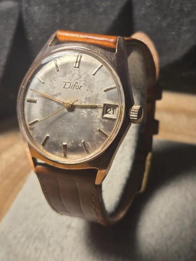 Montre Vintage Difor M�canique Date 21 Rubis Antichoc   Bracelet ZRC Cuir