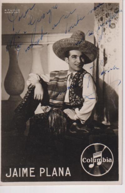Jaime, PLANA PHOTOGRAPHIE sur carte COLUMBIA 14 9 avec AUTOGRAPHE