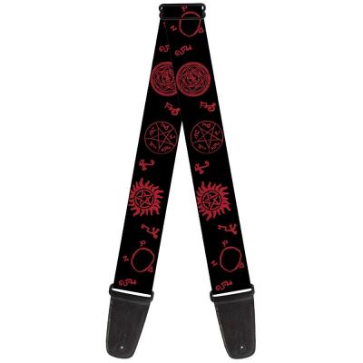Gswsn020 Supernatural symboles diffuse Noir-rouge   Sangle de guitare