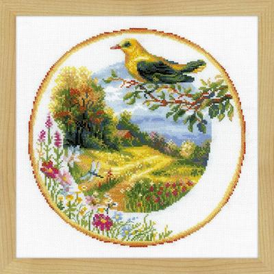 Kit Point de Croix Image avec Loriot, Coton, Multicolore, 30 x 30 x 0,1 cm