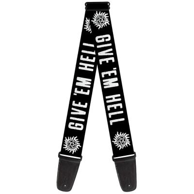 Gswsn024 Winchester pentagramme Give 'Em Hell Noir-blanc   Sangle de guitare