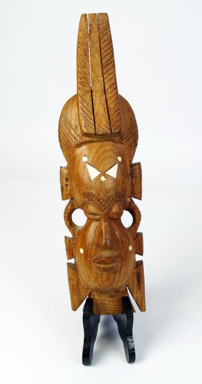 Masque Tribal Africain Bois Sculpt� 30 cm   Incrustations en Os   Art D�co Mur