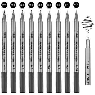 Lot de 9 stylos � pointe fine Noir 0,05 mm � 0,8 mm et 1 pinceau  �tanche  Po...
