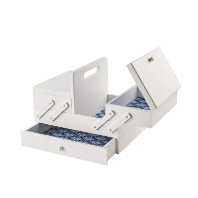 Bo�te de Rangement � Couture en Porte�Faux en Bois 31 x 23 x 24 cm Blanc avec...